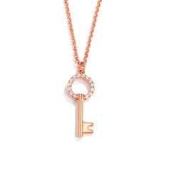 Modern Open Round Key Pendant with Swarovski Crystals Rose Gold Plated