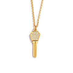Modern Hexagon Pave Key Pendant with Swarovski Crystals Gold Plated