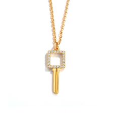 Modern Open Square Key Pendant with Swarovski Crystals Gold Plated