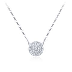 Circle CZ Pave Statement Necklace in Sterling Silver Rhodium Plated