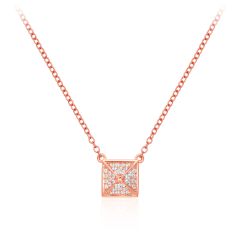 Square Pyramid CZ Pave Necklace in Sterling Silver Rose Gold Plated