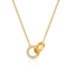 Interlocking Circle CZ Pave Necklace in Sterling Silver Gold Plated
